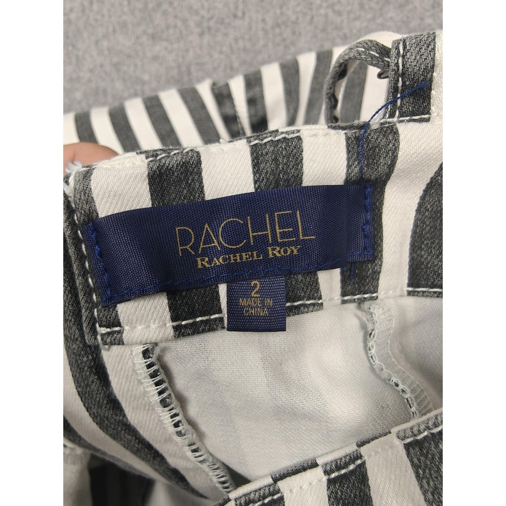 Rachel Rachel Roy Jumpsuit Womens 2 Black Striped Tie Waist Square Neck Wide Leg - Picture 4 of 13